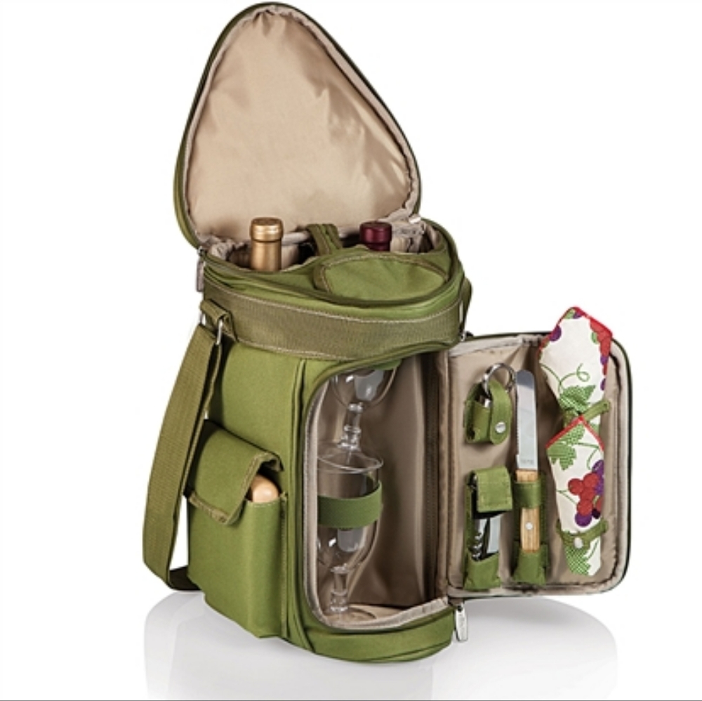 Olive Green Picnic Time Wine and Cheese Tote